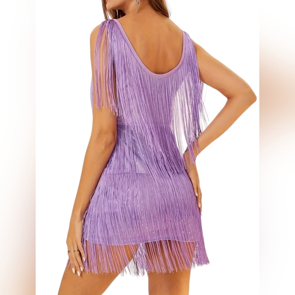 Elegant Purple Fringe Dress - Picture 2 of 13